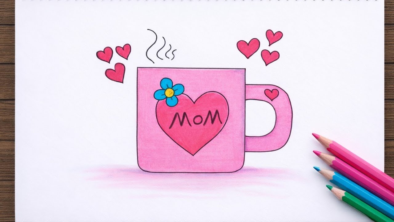 How to Draw a Cute MOM Cup | Easy Mother’s Day Drawing 💗