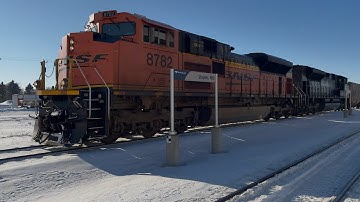  BNSF #8782 and MRL #4314 lead this EB loaded oil train on Staples Subdivision. 12/15/25