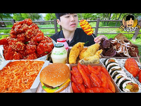 ASMR MUKBANG | Çıtır Kızarmış Tavuk, Peynirli burger, kimbap yemek tarifi ! yemek yiyor