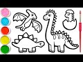 4 Dinosaurus Menggambar, Melukis, Mewarnai untuk Anak & Balita | Gambar Dinosaurus Mudah #199