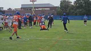 One on one tackling drills occurring at Boise State fall camp practice No 6