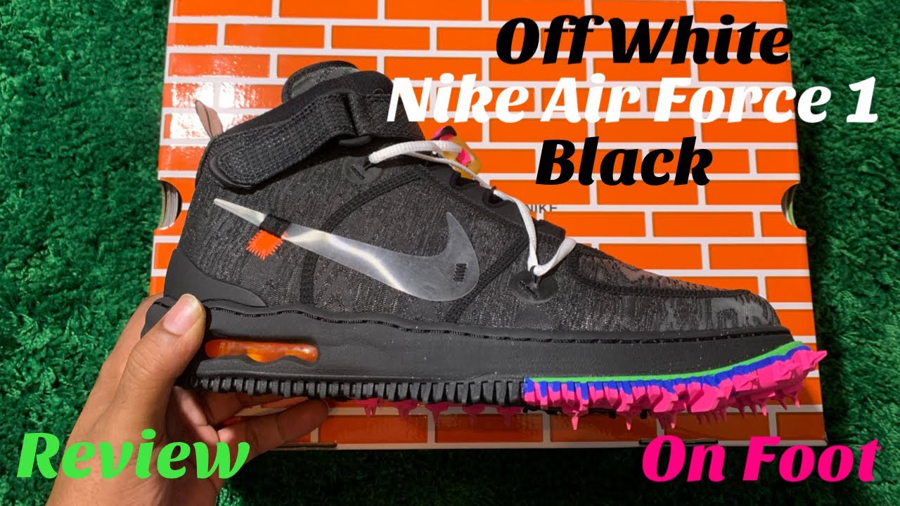 Off White Nike Air Force 1 Black mid on feet with sizing Review w