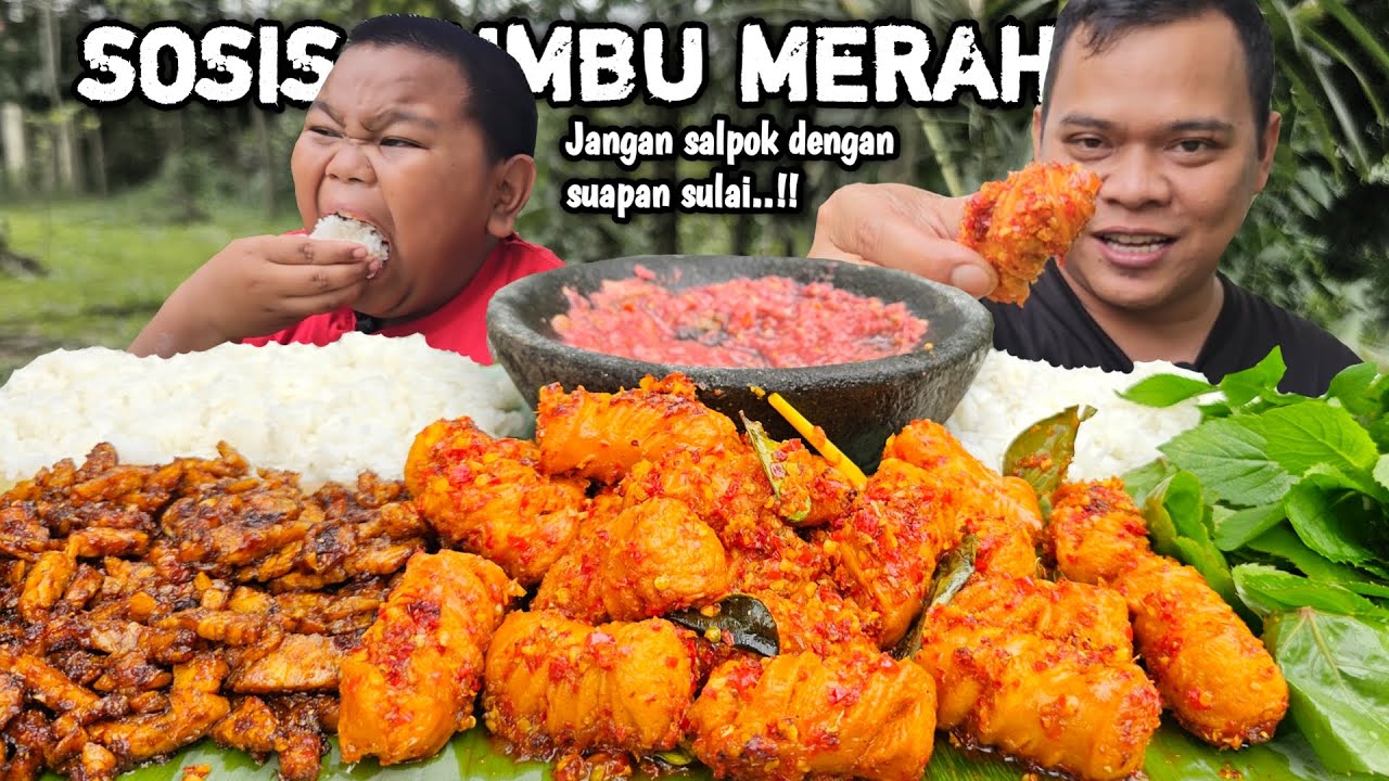 NGALIMED ! Mukbang sosis bumbu merah + orek tempe + sintrong + sambel terasi, Nikmat kacida