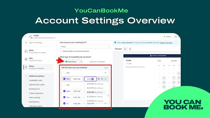 YouCanBookMe Account Settings Overview