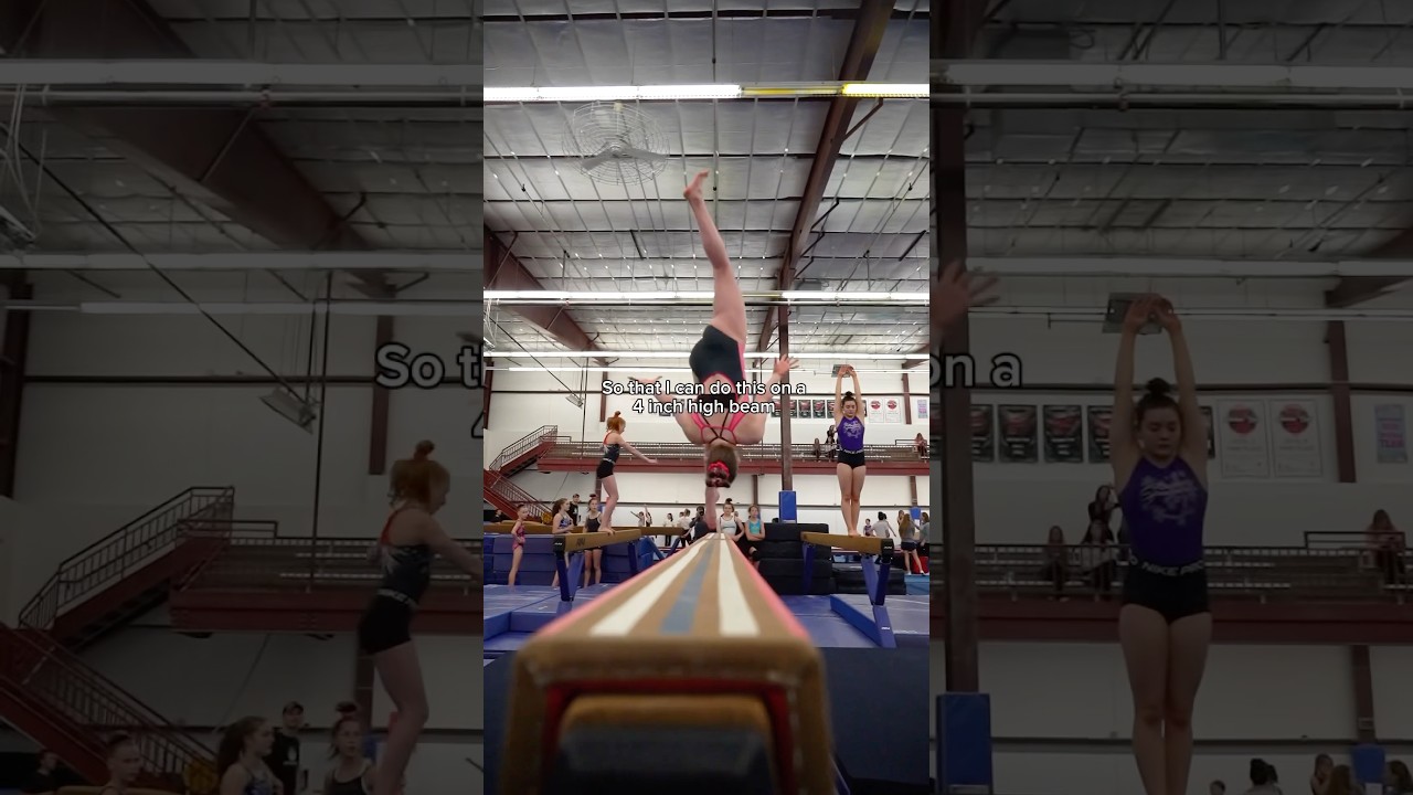 YOUNG GYMNAST ATTEMPTS UNIQUE BEAM ACRO 