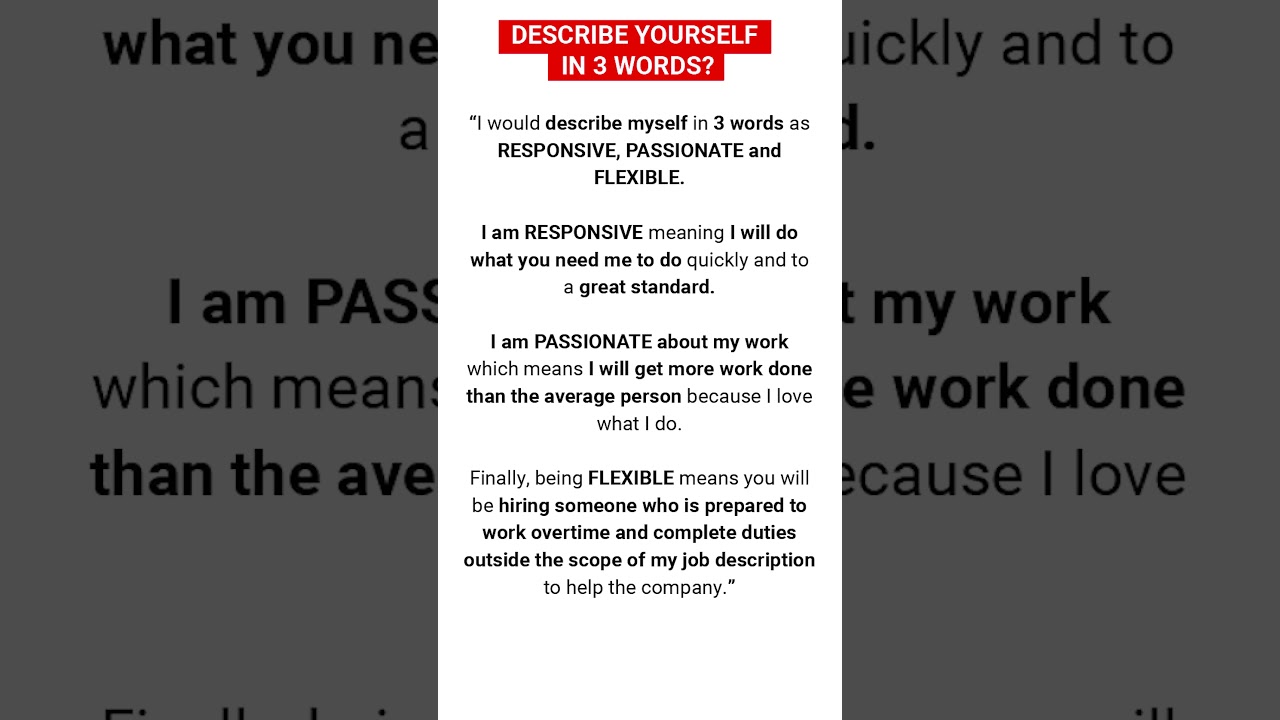 HOW TO ANSWER - DESCRIBE YOURSELF in 3 WORDS!  