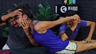 Most Aggressive Body Massage by Asim Barber | Double Barber Spine Cracking | Head Massage | ASMR