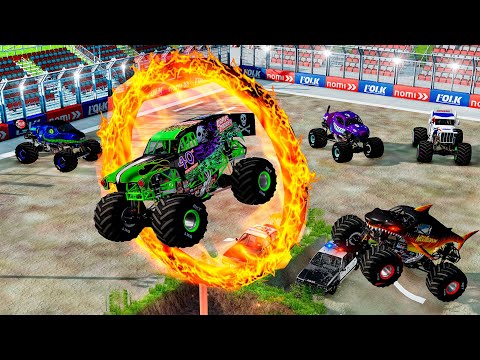 15 BIG MONSTER TRUCK  in JAM Arena VS Police and Portal Trap - Color Slide  - BeamNG.drive
