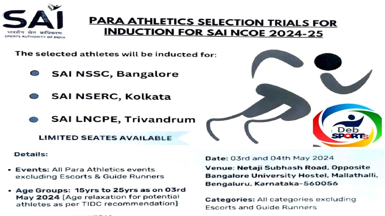 SPORTS AUTHORITY OF INDIA PARA ATHLETES SELECTION TRIAL FOR SAI 2024-25 ...