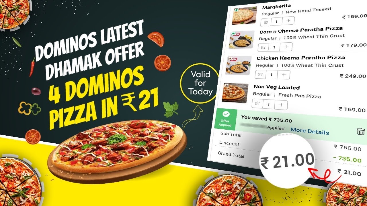 Dominos Latest Dhamaka Offer 4 pizza in ₹21🔥🍕Domino’s pizza offer
