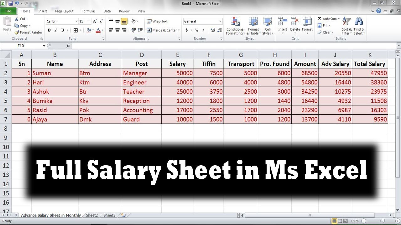 Full Salary Sheet In Ms Excel How To Entry Full Salary Sheet In Ms