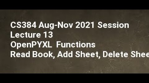 CS384 Aug Nov 2021 Session Lecture 13 OpenPYXL Functions Read Book, Add Sheet, Delete Sheet
