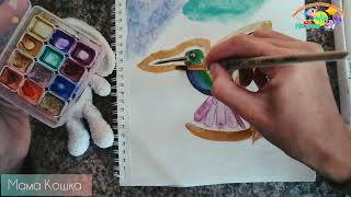 картинка: #какрисовать #колибри #акварель 