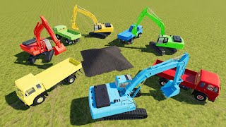 New Crawler Excavators Change Colors and Trucks Transport Vehicles and Machinery #Excavators