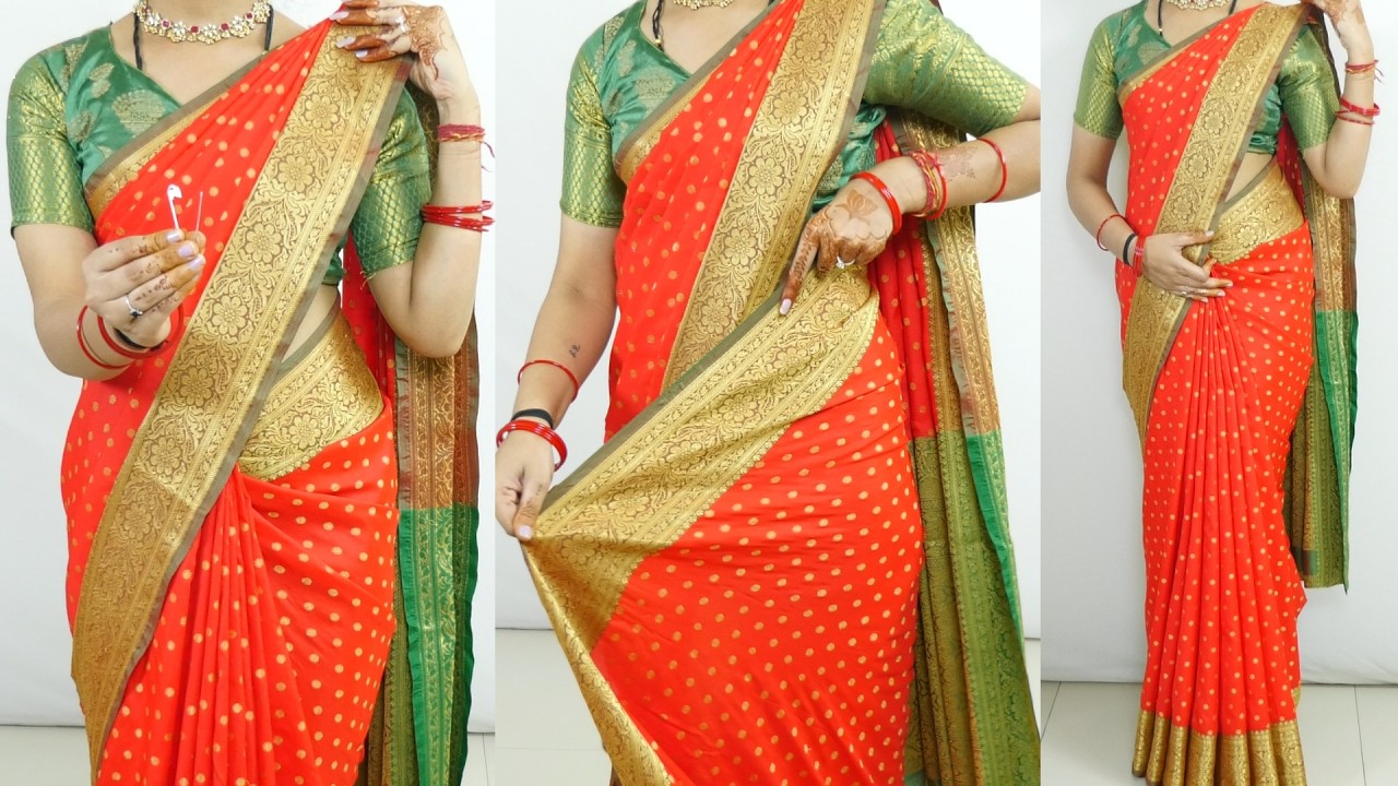 Урок по драпировке сари из хлопка и шелка для свадьбы | Простой и легкий способ надеть сари, чтоб...
