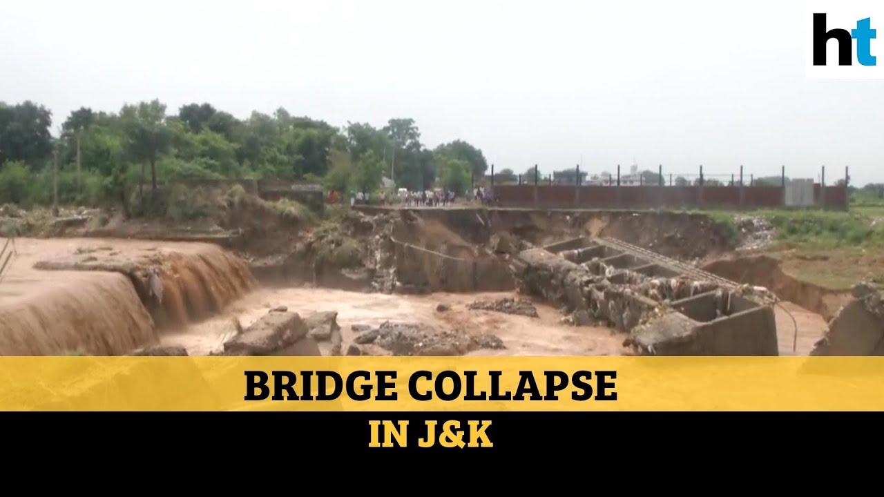 Watch: Portion of bridge collapses into river after heavy rainfall in J&K