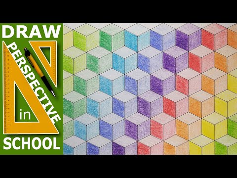 Axonometric Draw: Isometric Colored Cubes Pattern