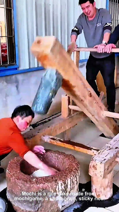 Japanese traditional process rice pounded into chewy mochi