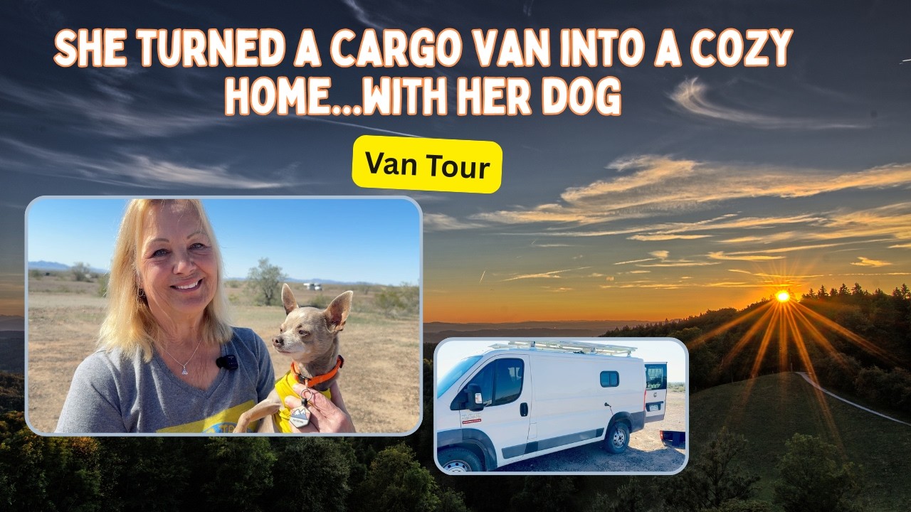 She Turned a cargo Van into a Cozy Home with her dog. #vanlifewithdigs. #vanlifevantour #vanlife