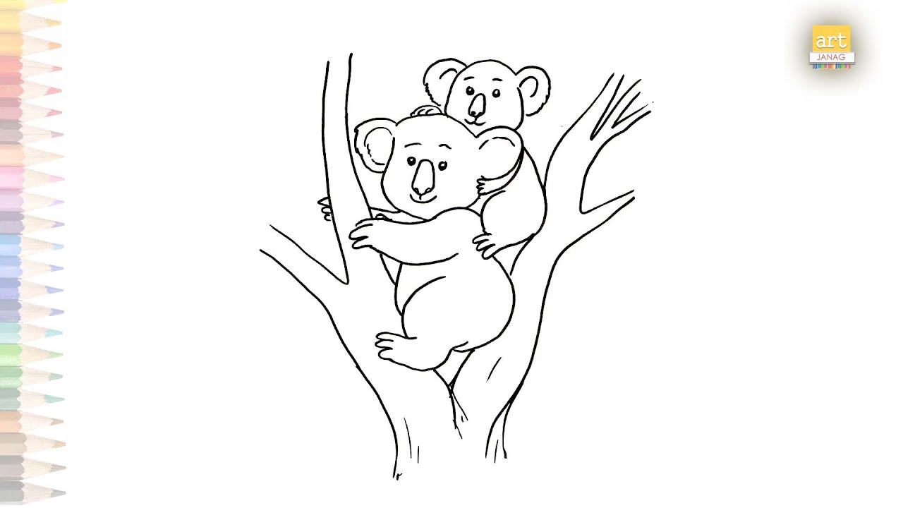 Cute Koalas drawing How to draw Koalas on the tree Koala animal