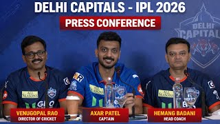 Delhi Capitals press conference ahead of IPL 2026 | Axar Patel, Hemang Badani, Venugopal Rao