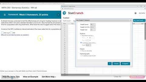 Confidence Interval for a Mean with Summary Statistics using Statcrunch