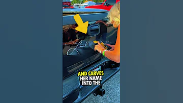 Girl Signs Cars With Grinding Machine 