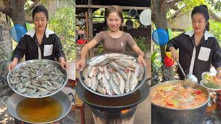 Cook and Eat: Yummy shrimp and fish cooking | Braised fish and shrimp sour soup