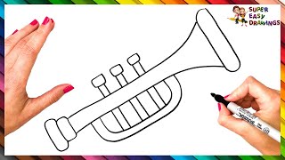 How To Draw A Trumpet Step By Step 🎺 Trumpet Drawing Easy