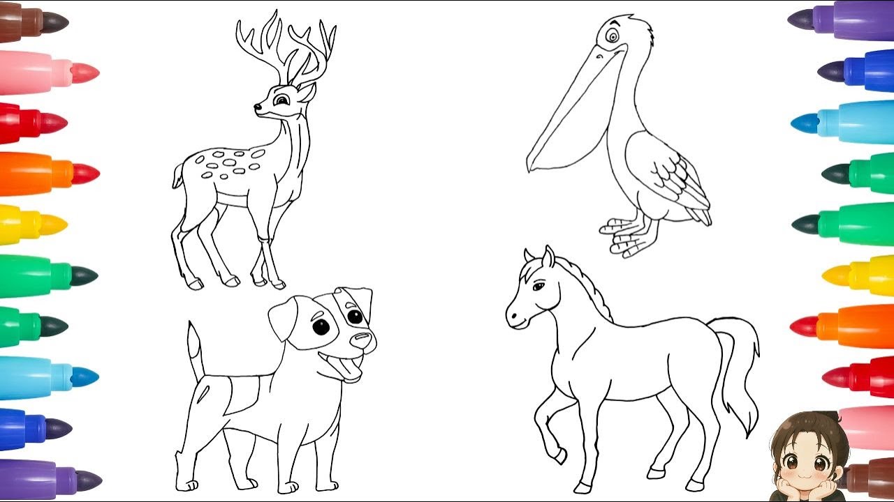 How To Draw 4 Amazing Animals 🦌🐕 Wild Animals Easy Step-by-Step Drawing For Kids 🐎 Art For Kids