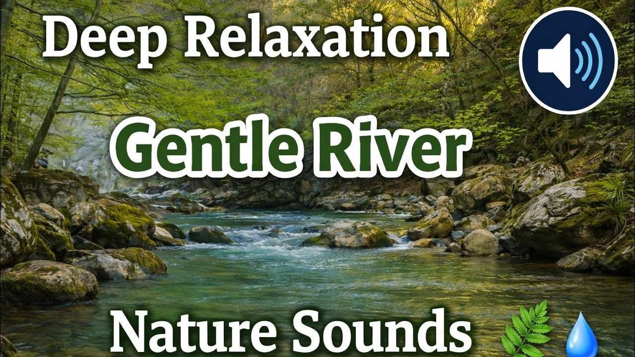 Gentle River Flowing in Forest, Relaxing Water Sounds for Sleep, Study, Meditation.