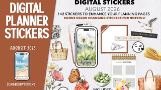 Digital Planner Stickers August 2026 Bonus color change in Noteful