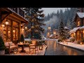 Warm November Winter Morning & Outdoor Coffee Shop Ambience ☃️ Relaxing Jazz Instrumental Music