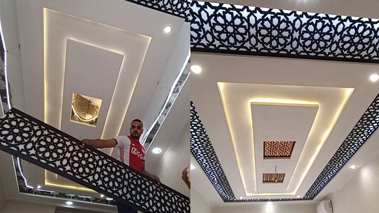 تركيب وتزيين صالون بي خشب ليزر سي ان ان في جبس بلمسات بسيطة Décor laser