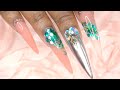 Acrylic Nails Tutorial - How To Encapsulated Nails - Stiletto Metallic Bling Nails with Nail Forms