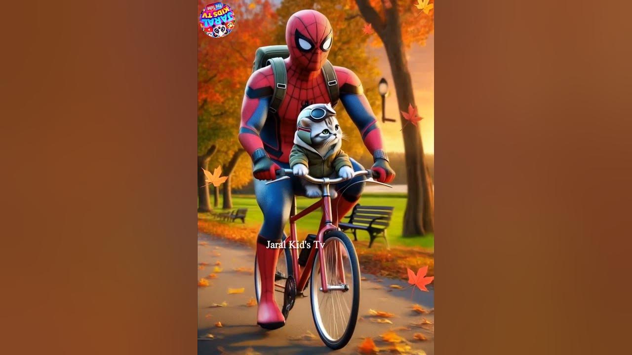 Superman and the cat cycling in the park cartoon kidssong superman