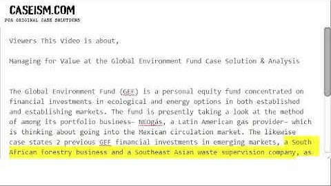 Managing for Value at the Global Environment Fund Case Solution & Analysis- Caseism.com