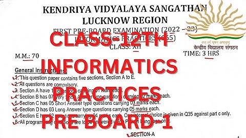 CLASS-12TH/INFORMATICS PRACTICES/IP/PRE BOARD-1/QUESTION PAPER/SAMPLE PAPER #kvs #cbse #kv