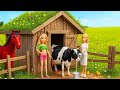 6 Minutes Satisfying Unboxing Playset with Barbie Baby Doll &amp; Cute Cows | ASMR Toy Fun &amp; Animal Momt