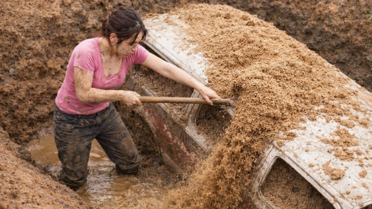 Молодая женщина восстанавливает фургон, который много лет был закопан в землю
