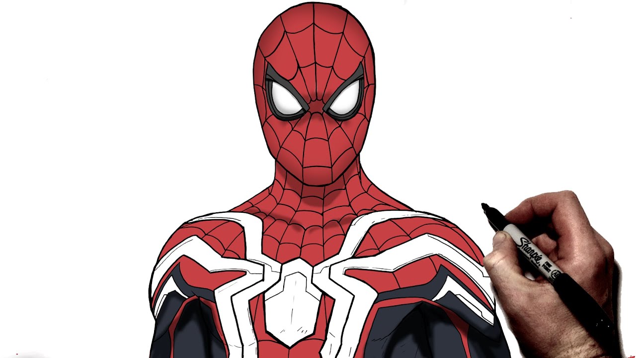 How To Draw Spiderman Integrated Suit | Step By Step | Marvel ...
