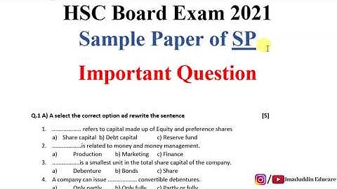 SP Sample Paper | Important Questions of SP | HSC Board Exam 2021 | 12th new syllabus