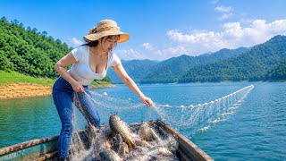 Beautiful Rural Girl Casts 500m Fishing Net on Huge Hydropower Lake – Massive Catch Surprise