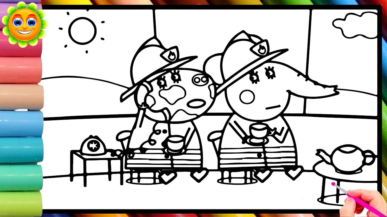 Peppa Pig Fire station drawing and coloring.Peppa Pig Full Official Episodes.Peppa Pig Drawing ...