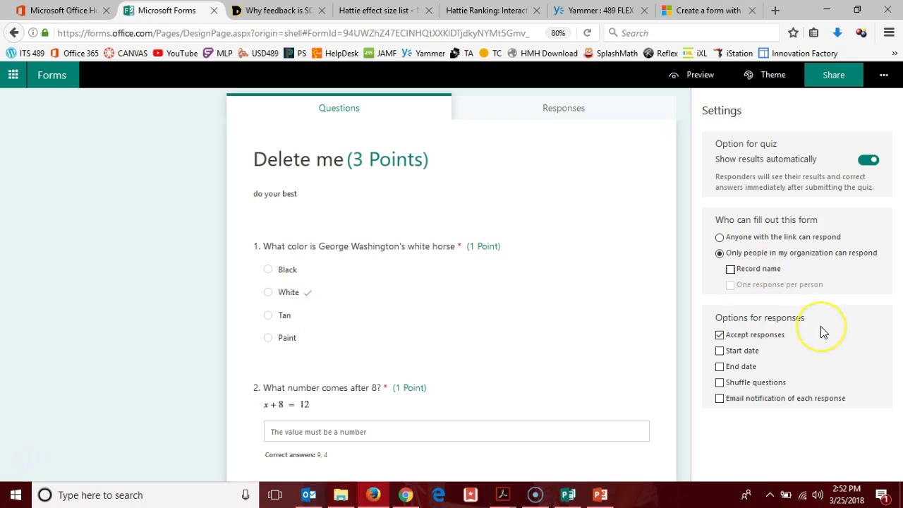 Office 365 Forms - Settings Menu - YouTube