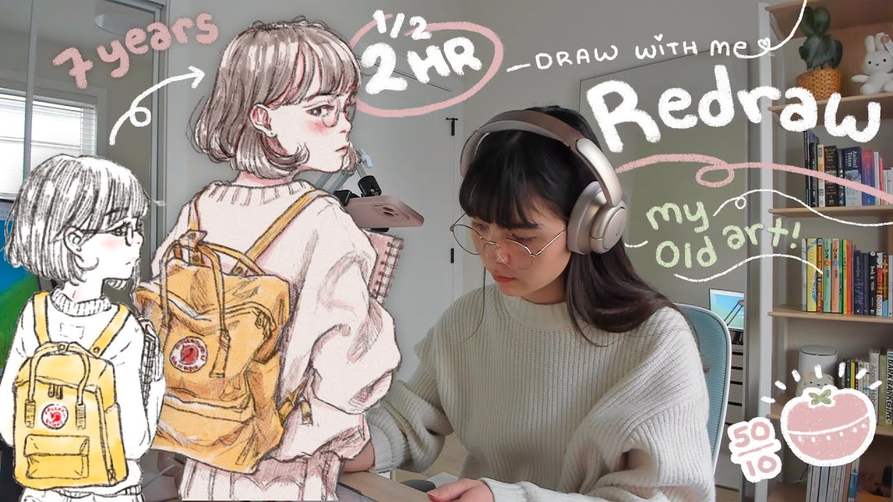 2.5-Hour Draw With Me ✿ 7-Year Redraw Challenge + Pomodoro Timer 50/10 (Soft Music)