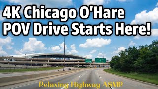 4K Chicago O Hare to Suburbs Relaxing POV Drive Wind Highway ASMR No Talking