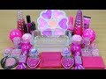 Neon Pink Slime Mixing makeup and glitter into Clear Slime Satisfying Slime Videos