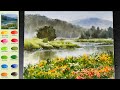 Without Sketch Landscape Watercolor- River in Bloom (color name view, watercolor material)NAMIL ART