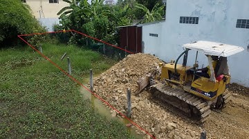 Amazing Full Complete Small Landfill Project Use Skilled D20P Dozer Push Stone & Dump Truck Unload